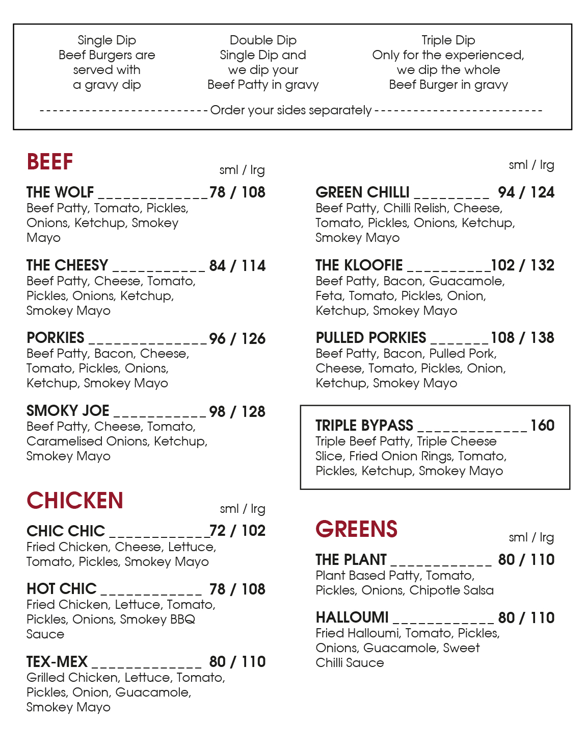 Burgers Menu